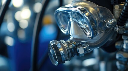 A close-up view of a gas mask worn by a motorcyclist, providing protection from the elements