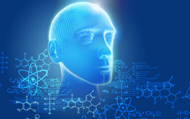 Abstract digital human face. Artificial intelligence concept art. Modern science 3d render.