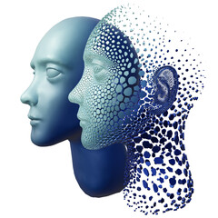Abstract digital human face. Artificial intelligence concept art. Modern science 3d render.