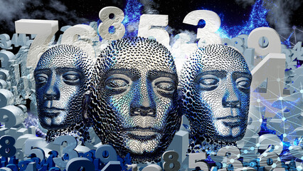 Abstract digital human face. Artificial intelligence concept art. Modern science 3d render.