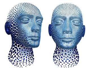 Abstract digital human face. Artificial intelligence concept art. Modern science 3d render.