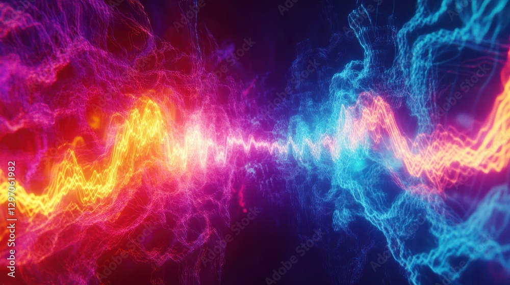 Poster Colorful sound waves create a vibrant visual experience in an abstract representation of energy and rhythm. Generative AI