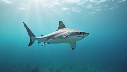 Fototapeta premium Shark swimming gracefully in clear blue ocean