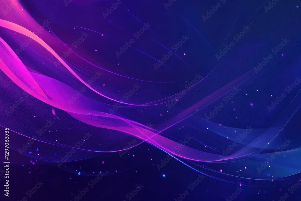 Poster Colorful abstract waves with bright highlights swirling in deep blue background creating a vibrant atmosphere at night. Generative AI