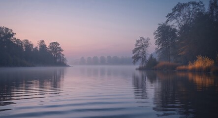 Serene Twilight Reflections on Lake Surface.