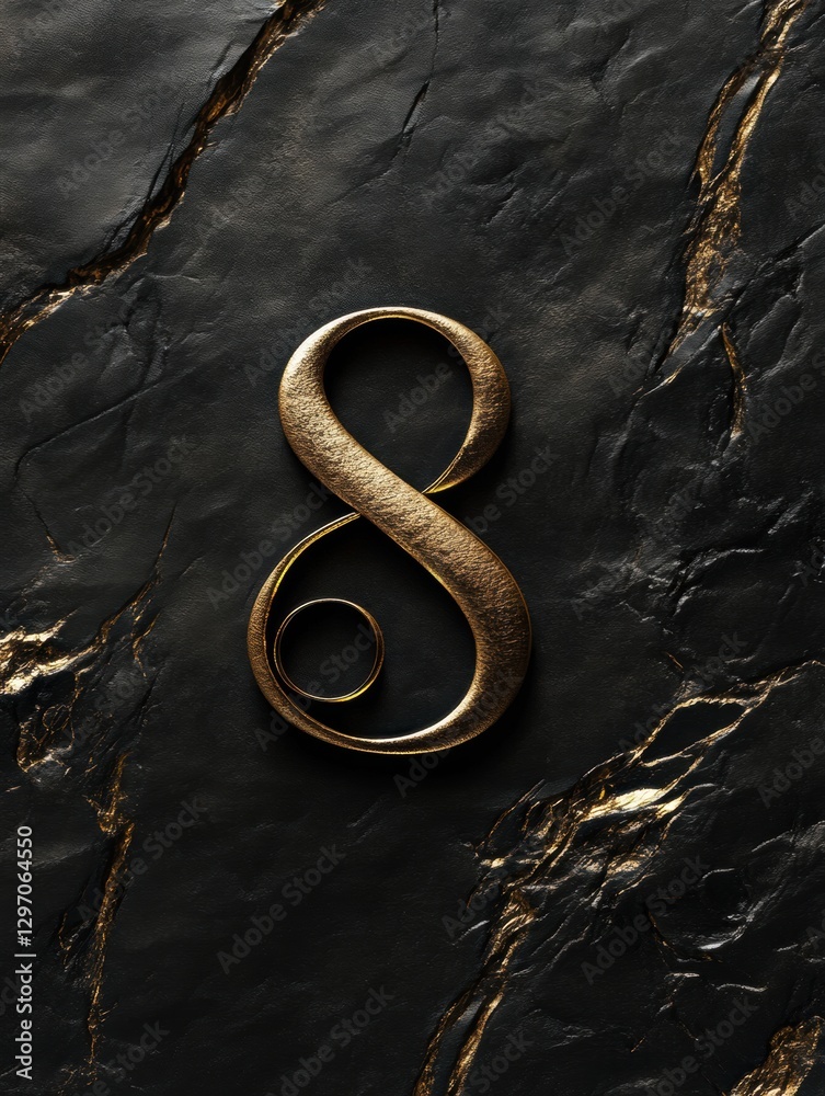 Leinwandbilder elegant golden number eight on textured black stone background showcasing a luxurious design element