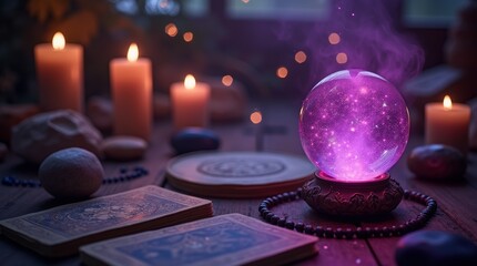 Glowing Crystal Ball with Tarot Cards