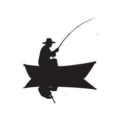 fisherman in a boat silhouette white background