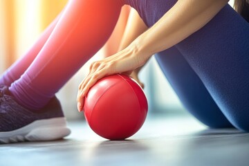 A physiotherapist helping a patient recover from an injury with guided exercise in a rehabilitation center, clean and professional composition, copy space, natural color, minimalism, stock photography