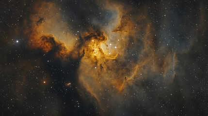 Obraz premium Celestial Tapestry Golden Nebula Astrophotography, Deep Space Wonders