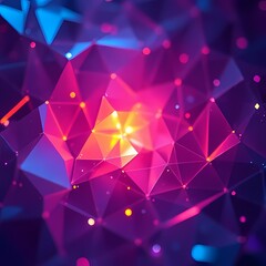 Obraz premium Abstract Pink & Purple Polygonal Network with Sparkling Light Accents – Red geométrica y púrpura con destellos brillantes y nodos luminosos background with stars