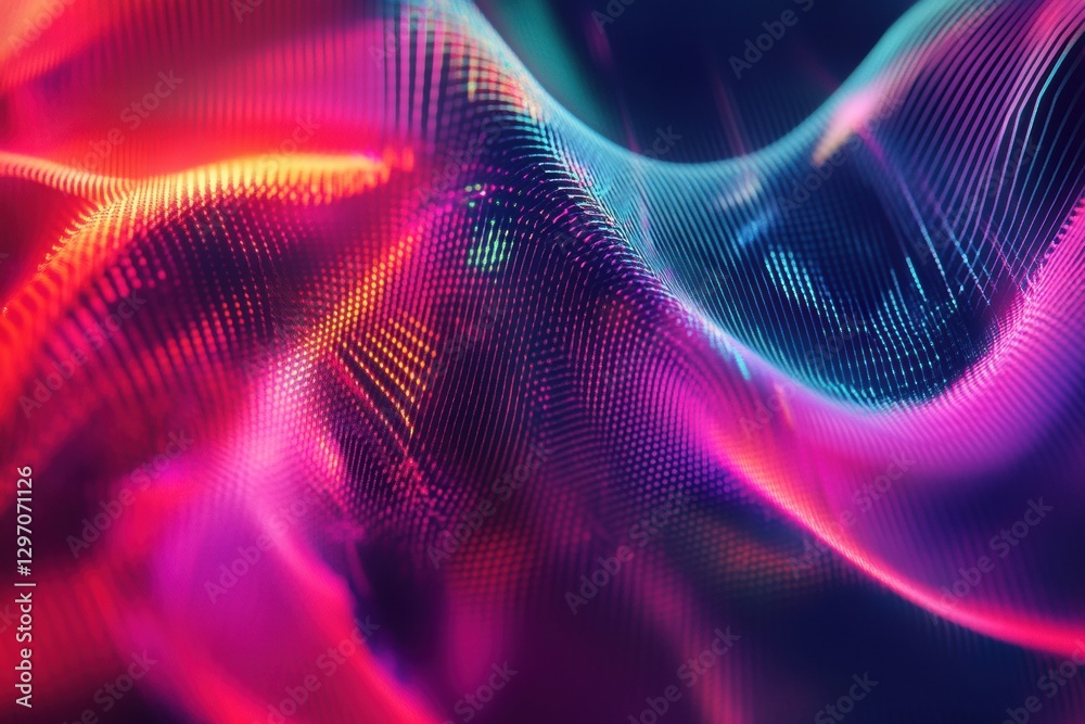 Poster Colorful abstract waves create a vibrant display of light and movement in a digital art composition. Generative AI