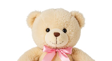 Obraz premium Cute Teddy Bear Close-up with Pink Ribbon Perfect Gift Concept