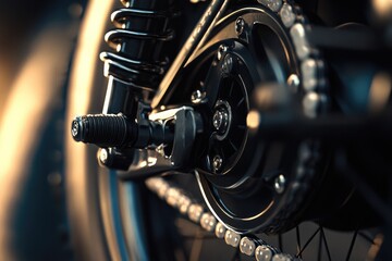Fototapeta premium A detailed view of a bicycle's front wheel, suitable for use in illustrations or graphics about transportation or leisure activities