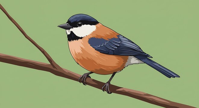 Cute Rufous Sibia Bird Perching on a Branch with Green Background