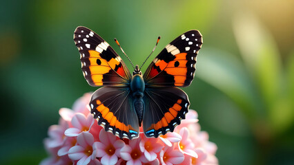 Naklejka premium Surreal Cinematic Viceroy Butterfly on Pastel Pink Flowers.