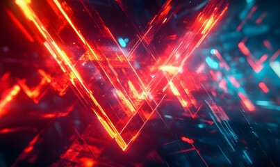 Fototapeta premium Abstract glowing lines forming a V shape, vibrant red and blue lights in dark background