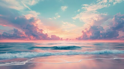 A Beautiful Seascape Displays Colorful Clouds Over Calm Ocean Waters