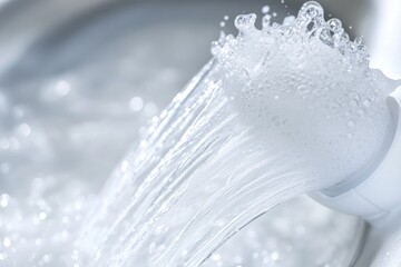 Close-up shot of a shower head with water flowing out, suitable for use in designs related to personal care or bathroom products