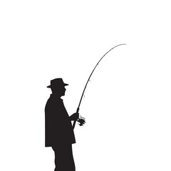 Obraz premium silhouette of angler with fishing rod. white background