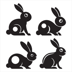 Rabbit Silhouette Vectors, Cute and Minimalist Design.