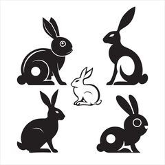 Rabbit Silhouette Vectors, Cute and Minimalist Design.