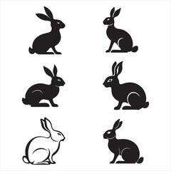 Rabbit Silhouette Vectors, Cute and Minimalist Design.