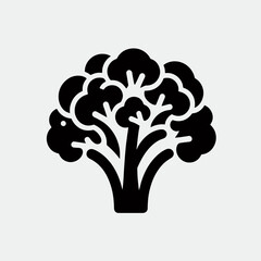 very simple flat and single minimalist Broccoli Silhouette in black on a white background