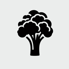 very simple flat and single minimalist Broccoli Silhouette in black on a white background