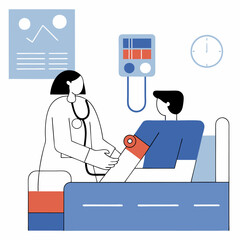 Professional Healthcare Illustration: Doctor Checking Blood Pressure.