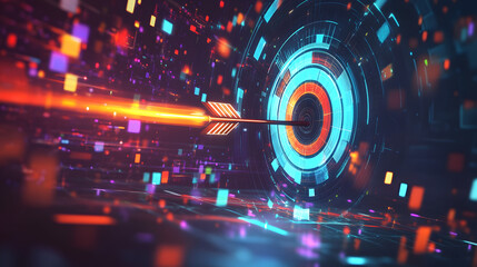 Fototapeta premium A colorful arrow hitting the center of an archery target 