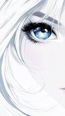 Icy Gaze: An artistic portrayal of a woman with captivating blue eyes and platinum hair, evoking a sense of serene introspection. The artwork's close-up captures the captivating depth of the gaze.