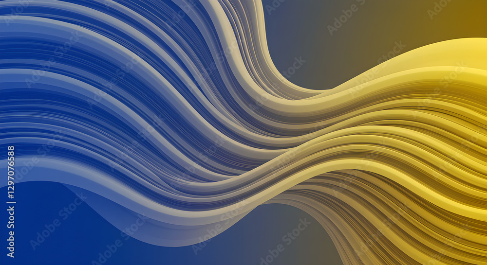 Poster modern abstract wavy pattern in blue and yellow colors. smooth flowing curved lines design. dynamic 