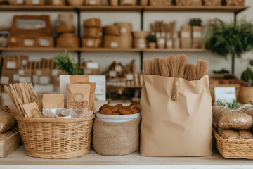 Natural products displayed at a cozy shop with eco-friendly packaging and local goods