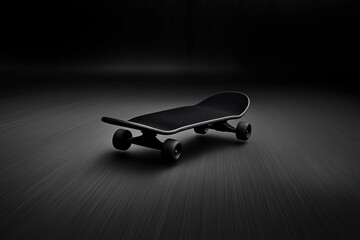 Skateboard positioned on a smooth surface with dramatic lighting effects
