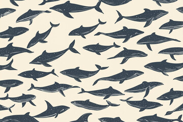 Fototapeta premium Retro decoration pattern with hundreds of tiny whales, perfect for packaging and banners.