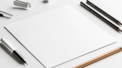Blank paper, stationery, white desk, mockup, design