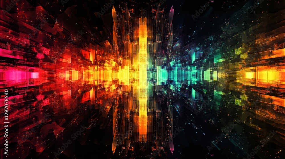 Leinwandbilder colorful abstract digital art depicting waves of light in a vibrant display of energy and movement. 