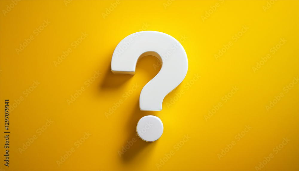 Poster 3d style white question mark on bright yellow background. faq and qa concept. problem solution.