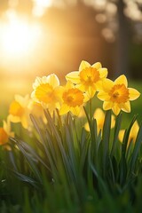 A sunny day scene featuring a bright yellow flower field, perfect for spring or summer themes