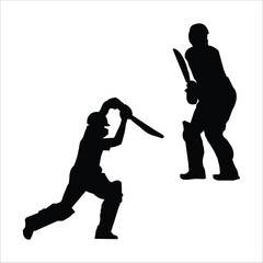 Black Silhouette of a Cricket Player Hitting the Ball