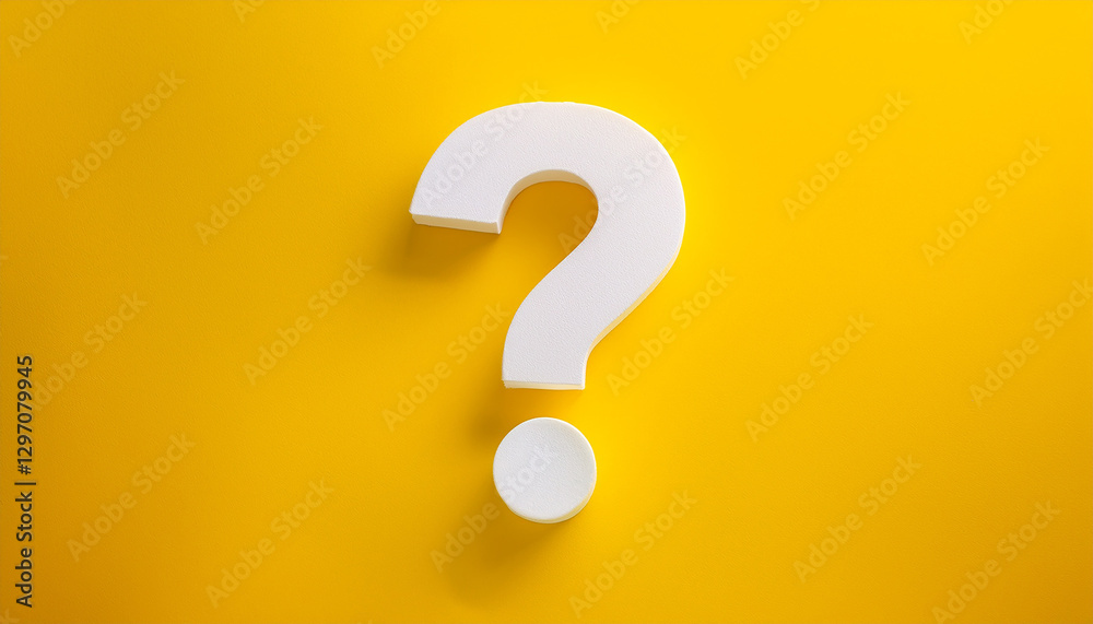 Fototapete Question mark on yellow background. 3D rendering. FAQ and QA. Problem solution.