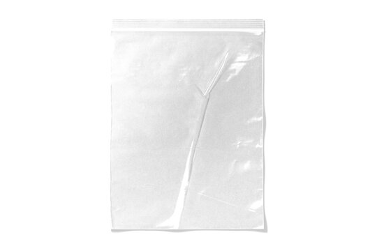 A clear ziplock bag with a reflective surface against a black background. The empty bag and high-contrast lighting create a dramatic and minimalist aesthetic.