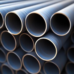 Stacked industrial pipes with smooth surfaces, showcasing a modern engineering design.