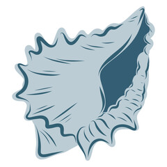 Hand drawn blue shell, nautilus, spiral, ammonite, mollusk vector illustration