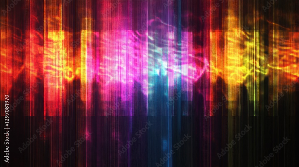 Poster colorful abstract light display in vibrant hues illuminating a dark background during a nighttime ou