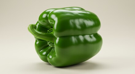 Close-up of a Fresh Green Bell Pepper on a Light Background