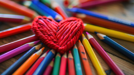Fototapeta premium colored pencils around heart