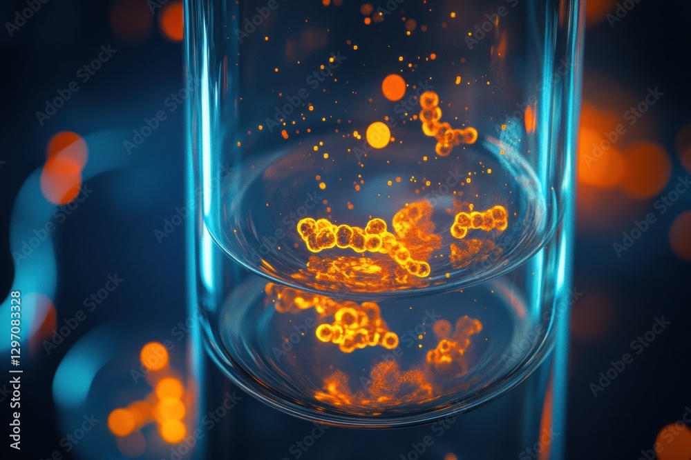 Aufkleber transparent gas inside laboratory beaker with molecular details illuminating vivid colors in a scien
