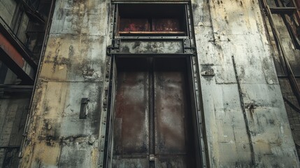 Old industrial lift or elevator in an abandoned factory building